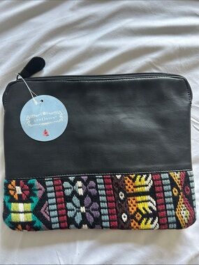 Aphorism Black Pouch with Multicolor Woven Tribal Panel